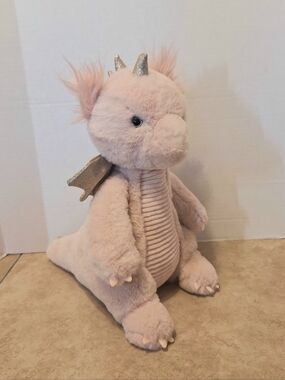 OB Designs Pink Plush Sparkles Dragon Textured Sparkly Eyes Wings Horns  12"